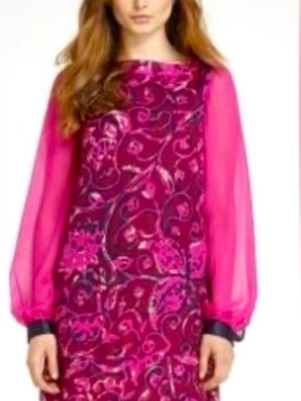 Tory Burch Magenta Floral Printed Long-Sleeve Cocktail Dress size 4